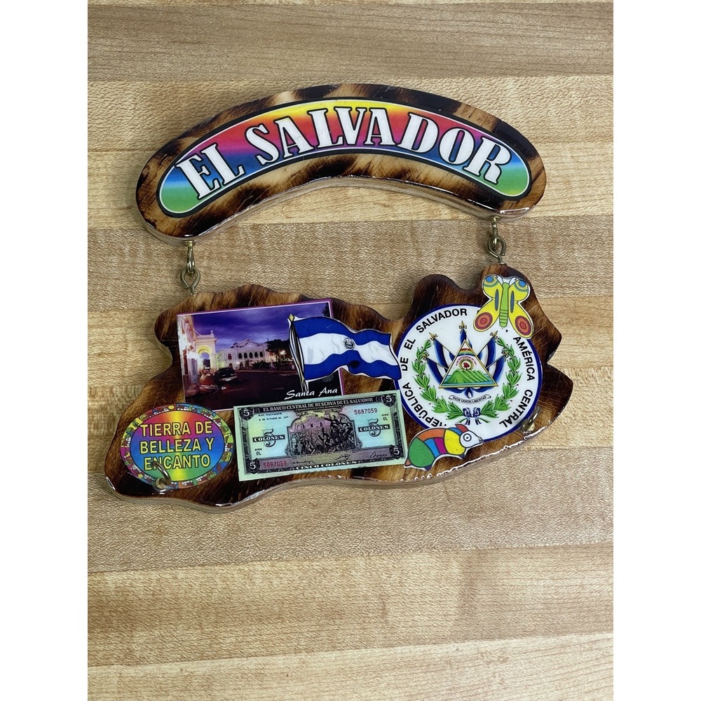 Vintage Wooden El Salvador Souvenir Key Rack Holder Bitcoin Beach Crypto 2 Hooks